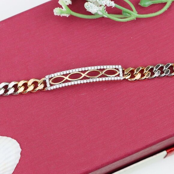 "Dual Tone Rose Gold+Silver Chain Bracelet with Crystal Accents, XPBL0842 - Picture 1 of 12